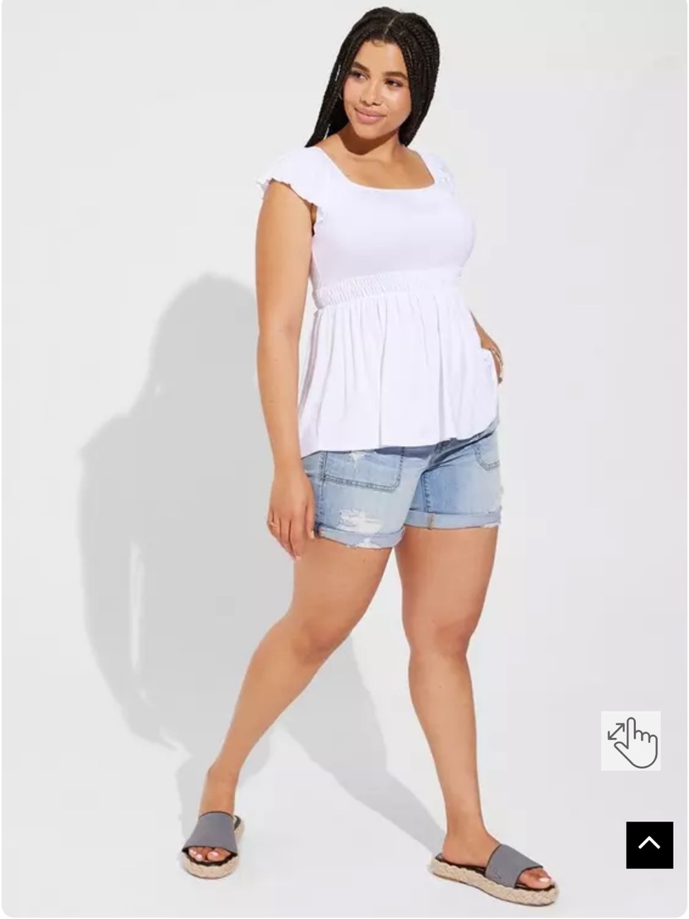 torrid White Square Neck Peplum Top with Ruffled Cap Sleeves
